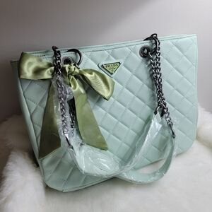 Mint Green Quilted Leather Shoulder Bag